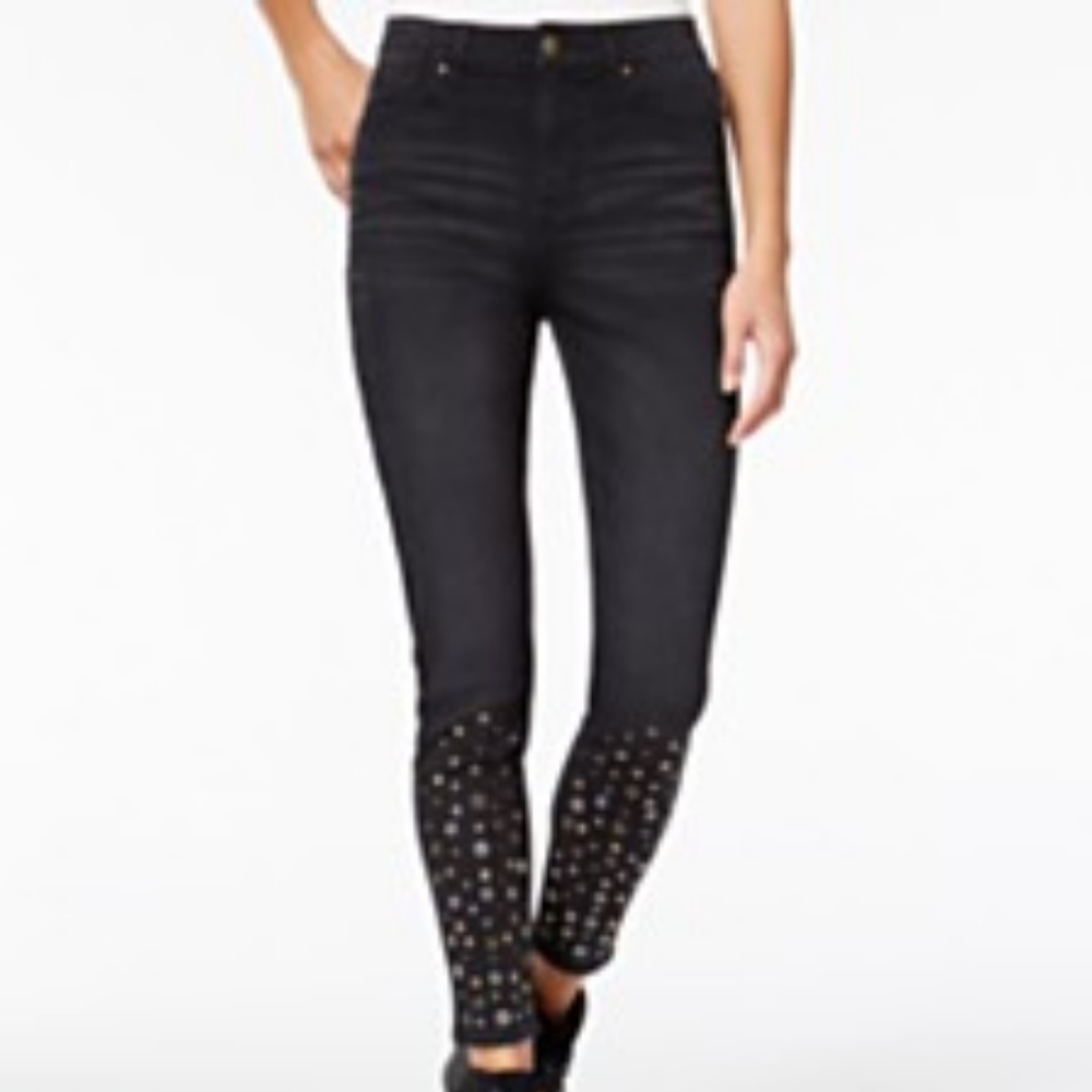 Tinseltown Juniors' Studded Skinny Jeans' high wai